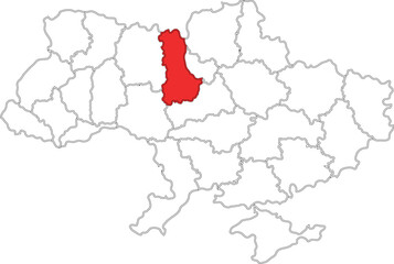 Fototapeta premium Outline Capital Mark of Ukraine Highlighted on its Map