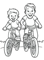 Father and Child Biking Together &ndash; Father&rsquo;s Day Coloring Page