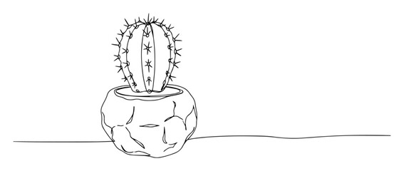 cactus in pot minimal line drawing vector © Wieslaw