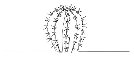 Obraz premium spherical cactus with spines oneline cactus sketch