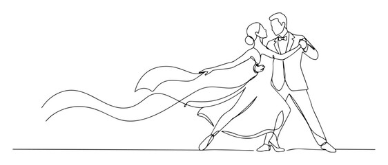 ballroom dancers flowing dress oneline art vector