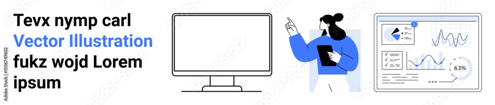 Aufkleber professional presenting analytics with tablet, blank computer monitor, graphs and charts. ideal for 
