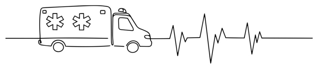 ambulance with heartbeat pulse outline icon © Wieslaw