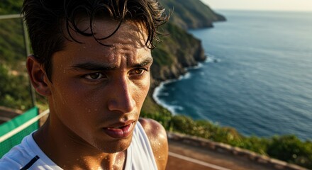 Sweaty Man Stares at Sea View