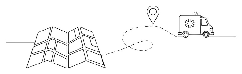 map with ambulance route and location pin outline icon