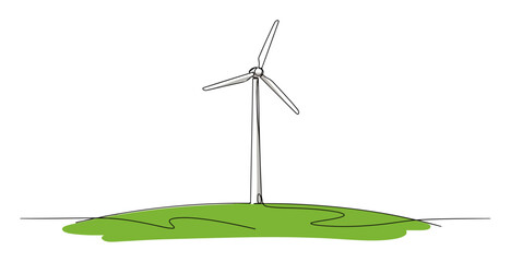 wind turbine on green hill eco energy sketch icon © Wieslaw