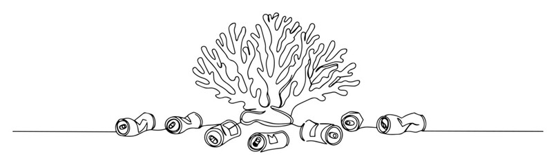 coral reef with plastic waste pollution sketch © Wieslaw