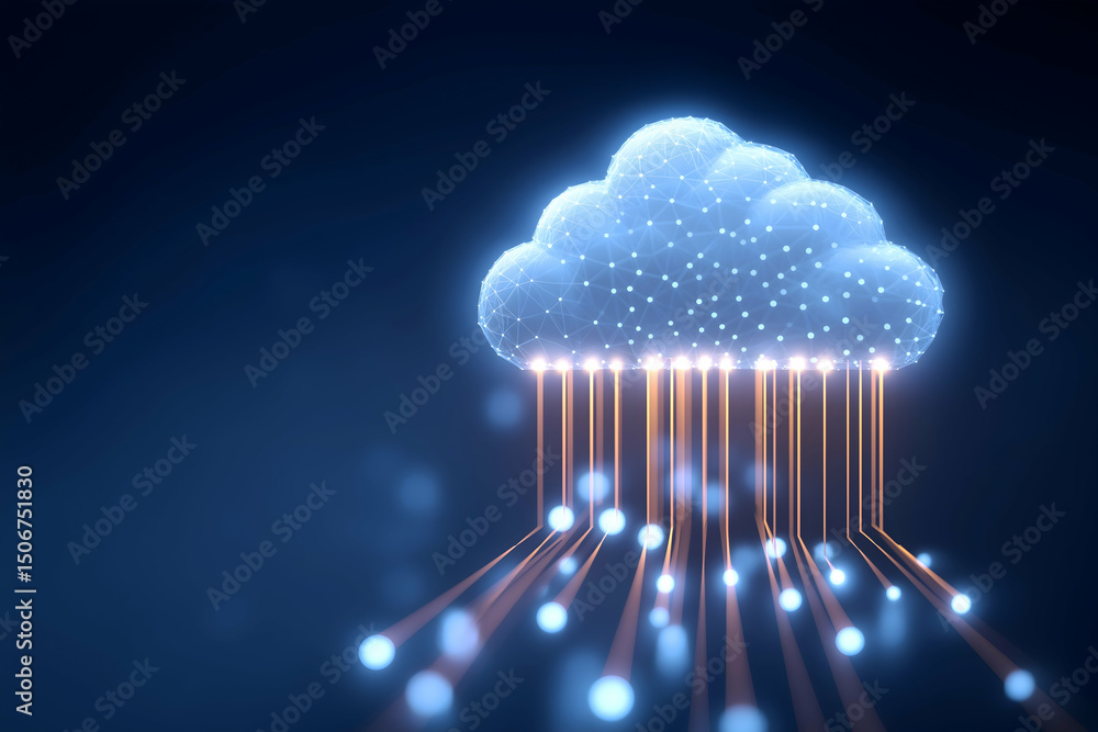 Aufkleber a glowing digital cloud with data streams represents cloud computing and data transfer in a futurist