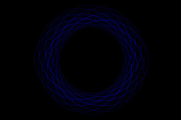 Multiple concentric blue circles creating an optical illusion on a black background. Great for background design, tech, and digital projects
