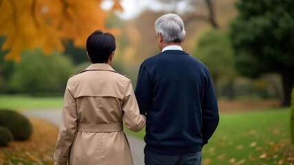 A middle-aged Argentinian couple strolling through the Japanese Garden in Buenos Aires on a cloudy autumn afternoon - Powered by Adobe