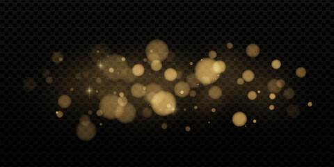 Golden glitter explosion with festive bokeh and sparkling particles. Abstract night background with warm glow, confetti, flare, and dust. Vector overlay for holiday or luxury celebration. © Azat Valeev
