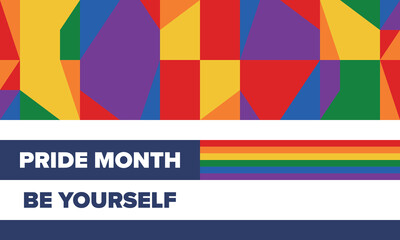 LGBT Pride Month in June. Lesbian Gay Bisexual Transgender. Celebrated annual. LGBT flag. Rainbow love concept. Human rights and tolerance. Poster, card, banner and background. Vector illustration