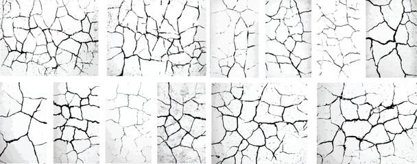 Cracked Texture Vector, Black Cracks on White Background.