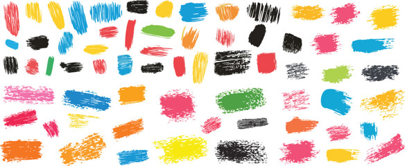 Brush Strokes Vector Collection. Colorful Paint Splatters on White.