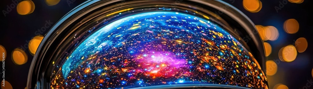 Poster cosmic reflection in astronaut helmet with colorful galaxy view
