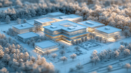 Minimalist Building Rendered in Winter Light