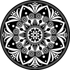 black and white round ornament mandala design