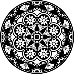 black and white round ornament mandala design