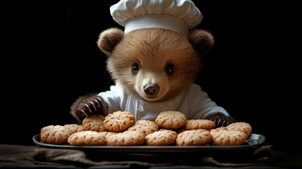 Bear chef eating cookies