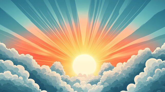 Sky texture showing sun rays through clouds, great for light-rich patterns, dreamlike wallpapers, and scenic backdrops.