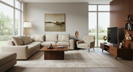 Living Room with Couch, Chair and Table