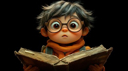 Child reading ancient book