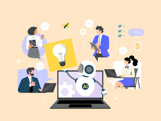 Abstract meeting concept vector illustration. Experts use AI tools for meetings and planning