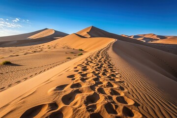 Desert landscape with sand dunes and footprints in the sand