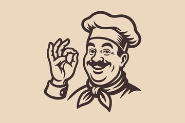 Chef character making okay gesture retro vector illustration
