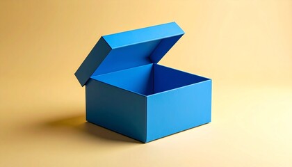 blue Folded Paper Box Mockup on Light yellow Background. high resolution