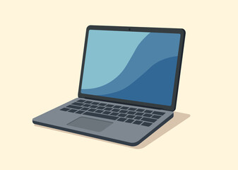 Gray Laptop with Blue Screen and Keyboard