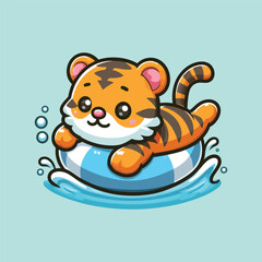 vector style cute tiger mascot swimming