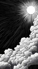 Cloudscape texture with radiant sun rays breaking through, ideal for atmospheric backgrounds, uplifting visuals, and nature-inspired compositions.
