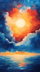 Cloudscape texture with radiant sun rays breaking through, ideal for atmospheric backgrounds, uplifting visuals, and nature-inspired compositions.
