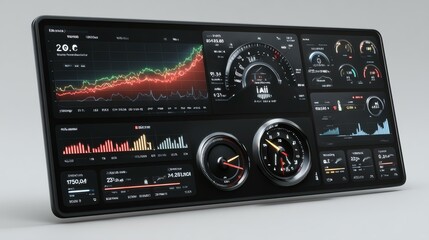 intelligent robot marketing ai Sleek digital dashboard with advanced analytics displays and gauges for monitoring performance metrics.