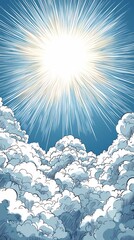 Cloudscape texture with radiant sun rays breaking through, ideal for atmospheric backgrounds, uplifting visuals, and nature-inspired compositions.