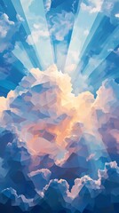 Cloudscape texture with radiant sun rays breaking through, ideal for atmospheric backgrounds, uplifting visuals, and nature-inspired compositions.