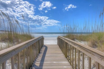 Obraz premium Wooden walkway to a pristine beach