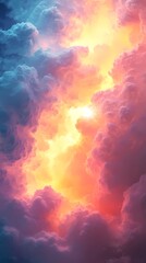 Radiant sun rays over soft cloud texture, great for inspirational backgrounds, weather visuals, and ethereal design projects.