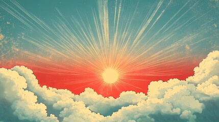Radiant sun rays over soft cloud texture, great for inspirational backgrounds, weather visuals, and ethereal design projects.