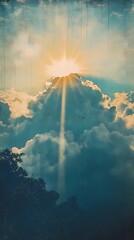 Radiant sun rays over soft cloud texture, great for inspirational backgrounds, weather visuals, and ethereal design projects.