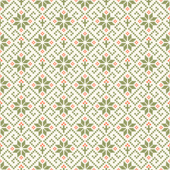 Geometric pixel art pattern. Abstract pixel art geometric pattern design for fabric, carpet, tile, clothing, embroidery, needlepoint and background. Vector pixel art seamless motif Native American 