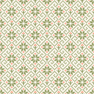 Geometric pixel art pattern. Abstract pixel art geometric pattern design for fabric, carpet, tile, clothing, embroidery, needlepoint and background. Vector pixel art seamless motif Native American 