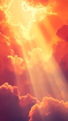 Radiant sun rays over soft cloud texture, great for inspirational backgrounds, weather visuals, and ethereal design projects.