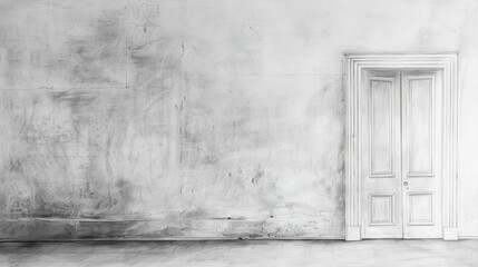 Empty room with distressed wall and door