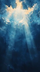 Radiant sun rays over soft cloud texture, great for inspirational backgrounds, weather visuals, and ethereal design projects.