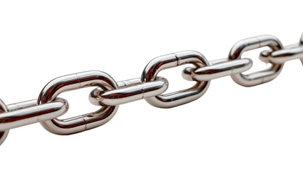 Obraz premium Interlocked Chain Strength: A close-up shot of a sturdy metal chain, its interlocking links symbolizing strength, security, and connection, set against a clean.