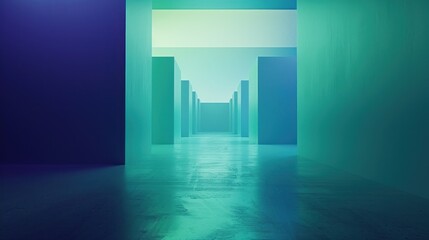 Empty, colorful, futuristic hallway
