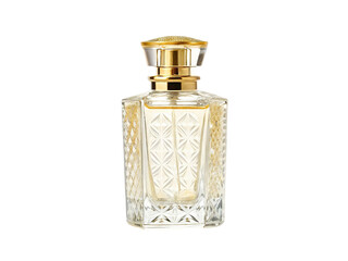 Elegant perfume bottle with gold accents isolated on transparent background