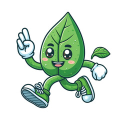 vector style cute green leaf mascot